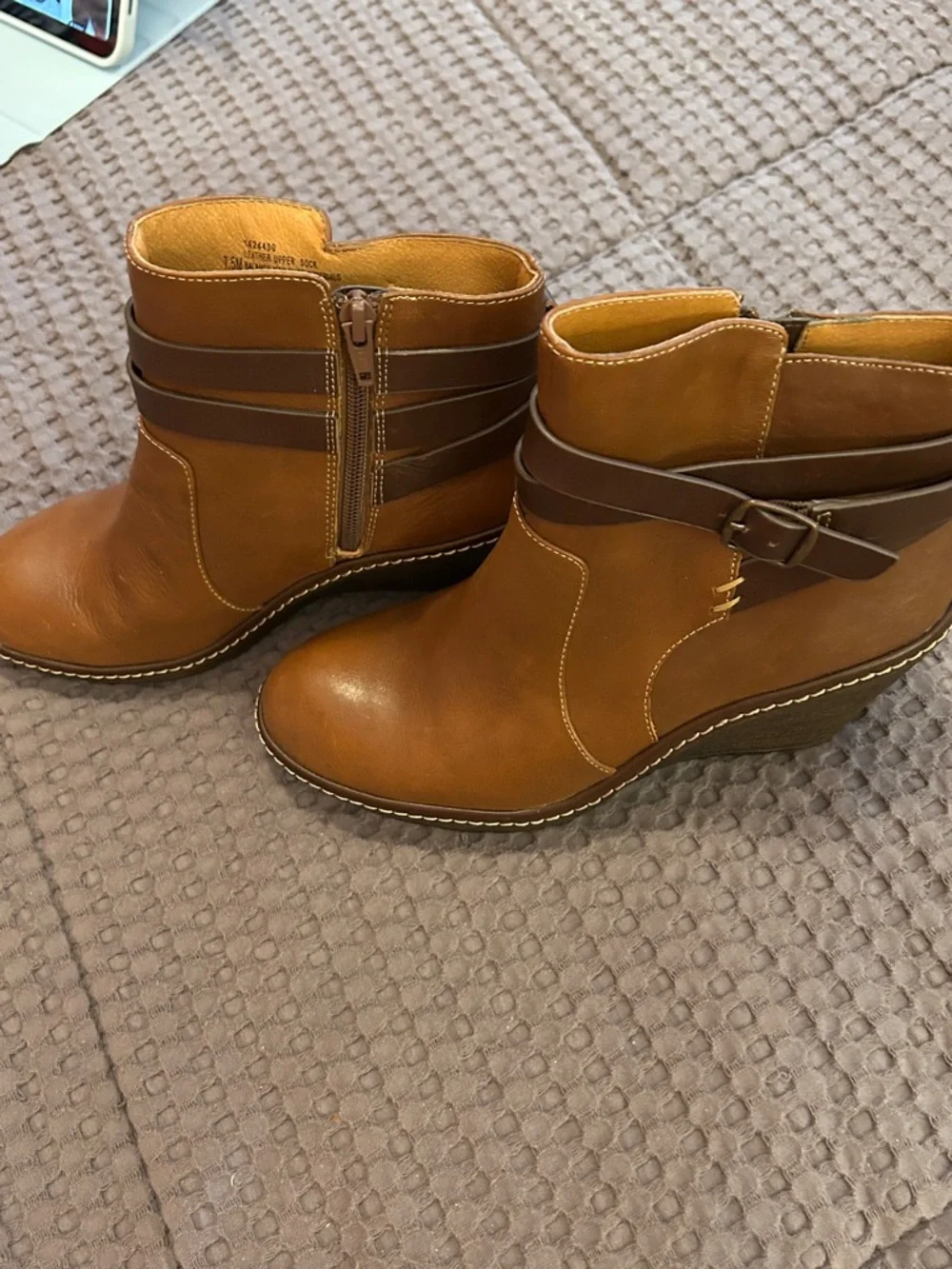 Sofft Cognac Wedge Ankle Boots with Buckle Wrap - Picture 3 of 12